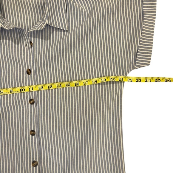 Striped shirt dress button front contrasting pockets collared blue white medium - Picture 8 of 10